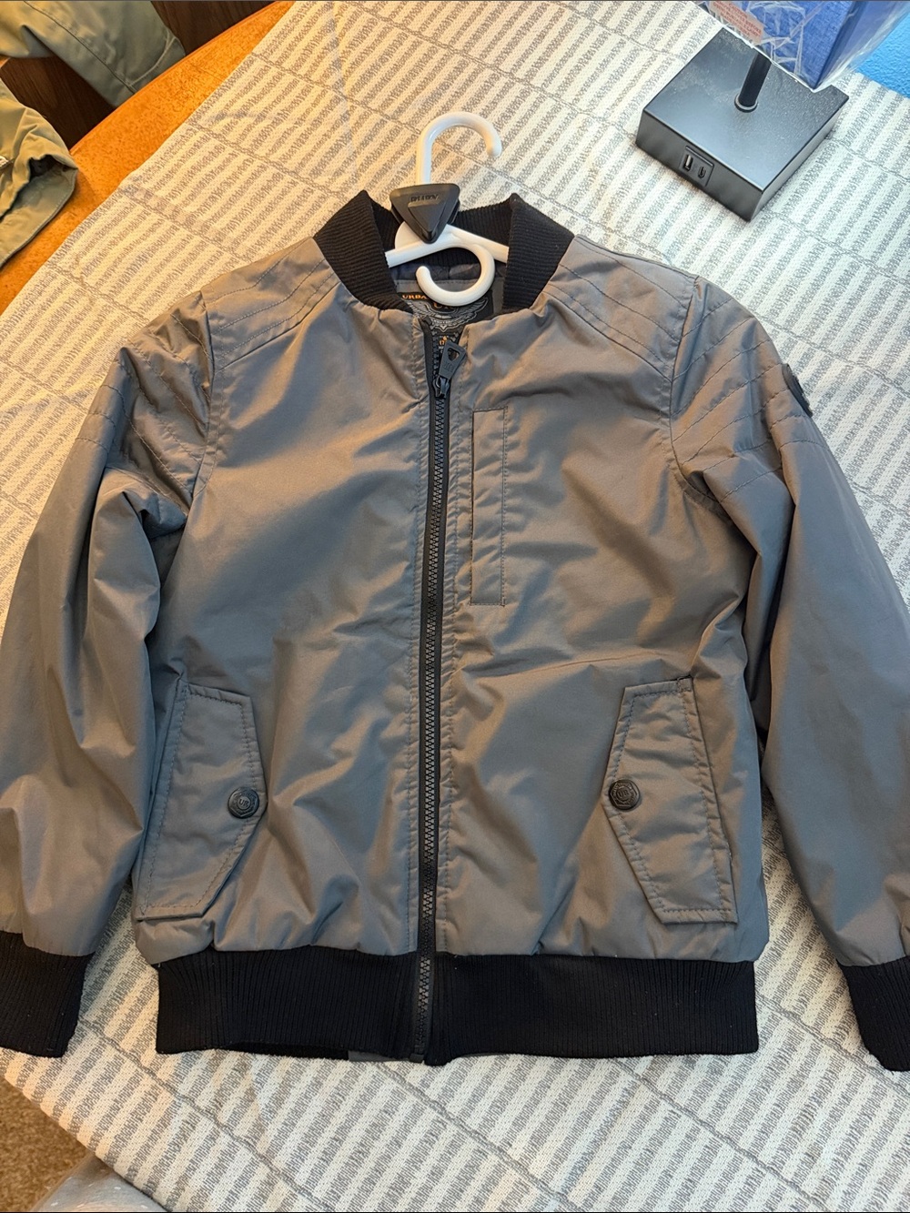 Urban Republic Gray Jacket with Black Trim - Kids Puffer Bomber